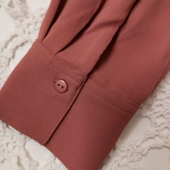 New Tahari Button Blouse Shirt Teracotta Long Sleeve Point Collar Large Women L - Picture 9 of 9